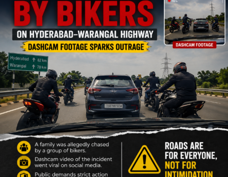 Family chased by bikers on Hyderabad–Warangal highway